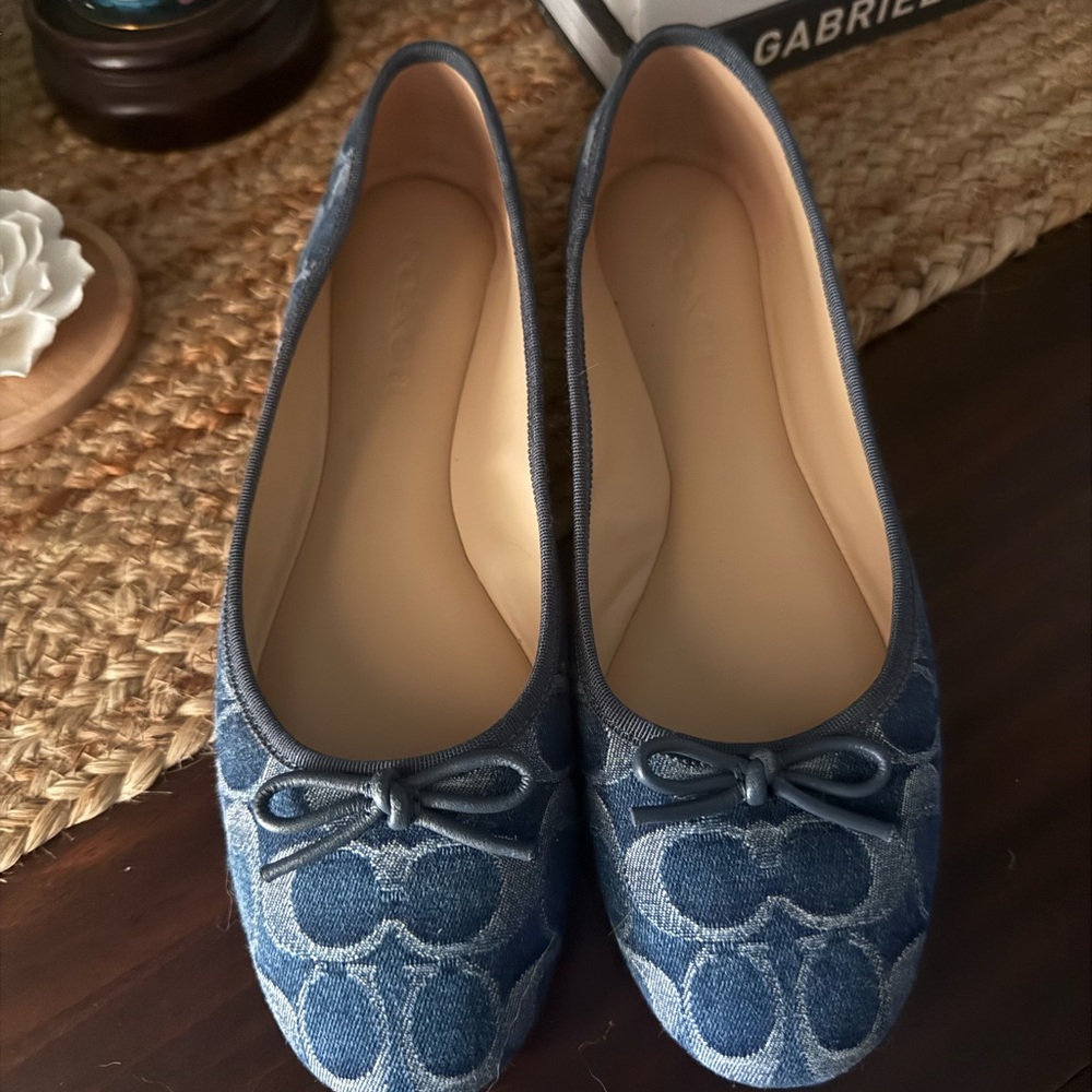 Coach Denim Blue Loafers with Bow